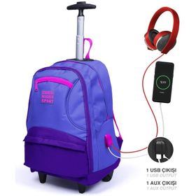 Elatae Mor 23252 Unisex Çok Gözlü Çekcekli Dört Bölmeli Usb'li Tekerlekli Okul Çantası