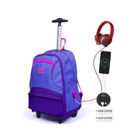 Elatae Mor 23252 Unisex Çok Gözlü Çekcekli Dört Bölmeli Usb'li Tekerlekli Okul Çantası