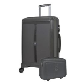 Elatae V303 Premium Antrasit Polipropilen Büyük ve Makyaj Boy 2'li Kırılmaz Valiz Seti