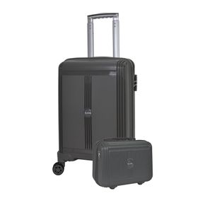 Elatae V303 Premium Antrasit Polipropilen Kabin ve Makyaj Boy 2'li Kırılmaz Valiz Seti