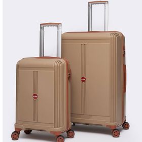 Elatae V303 Premium Vizon-Camel Polipropilen Büyük ve Kabin Boy 2'li Kırılmaz Valiz Seti