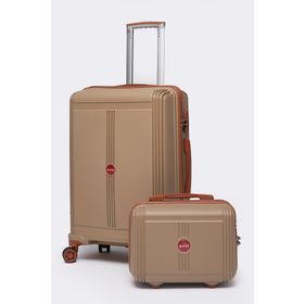 Elatae V303 Vizon-Camel Premium Polipropilen Orta ve Makyaj Boy 2'li Kırılmaz Valiz Seti