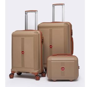 Elatae V303 Vizon-Camel Premium Poliropilen Orta-Kabin-Makyaj 3'lü Kırılmaz Valiz Seti