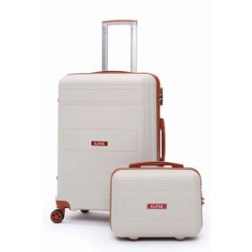 Elatae V305 Bej-Camel Premium Polipropilen Orta ve Makyaj Boy 2'li Kırılmaz Valiz Seti