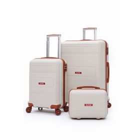 Elatae V305 Bej-Camel Premium Poliropilen Büyük-Kabin-Makyaj 3'lü Kırılmaz Valiz Seti