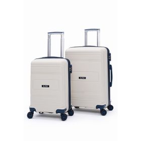 Elatae V305 Bej-Lacivert Premium Polipropilen Orta ve Kabin Boy 2'li Kırılmaz Valiz Seti