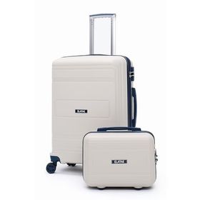 Elatae V305 Bej-Lacivert Premium Polipropilen Orta ve Makyaj Boy 2'li Kırılmaz Valiz Seti