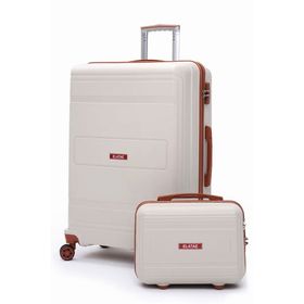 Elatae V305 Premium Bej-Camel Polipropilen Büyük ve Makyaj Boy 2'li Kırılmaz Valiz Seti
