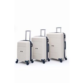 Elatae V305 Premium Bej-Lacivert Polipropilen 3'lü Kırılmaz Valiz Seti