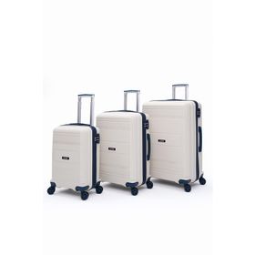 Elatae V305 Premium Bej-Lacivert Polipropilen 3'lü Kırılmaz Valiz Seti