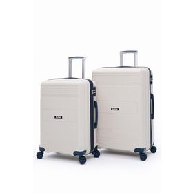Elatae V305 Premium Bej-Lacivert Polipropilen Büyük ve Orta Boy 2'li Kırılmaz Valiz Seti