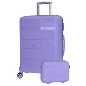Elatae V305 Premium Lila Polipropilen Büyük ve Makyaj Boy 2'li Kırılmaz Valiz Seti