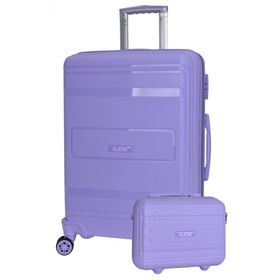 Elatae V305 Premium Lila Polipropilen Büyük ve Makyaj Boy 2'li Kırılmaz Valiz Seti