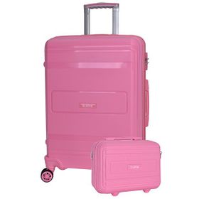 Elatae V305 Premium Pembe Polipropilen Büyük ve Makyaj Boy 2'li Kırılmaz Valiz Seti