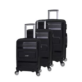 Elatae V305 Premium Polipropilen Kırılmaz Siyah 3'lü Valiz Seti