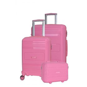 Elatae V305 Premium Poliropilen Kirilmaz Orta Kabin Boy ve Makyaj Pembe 3'lü Valiz Seti