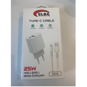 Elba ELB-43 25 W 2'li USB Başlık Hızlı Şarj Akım Koruma Type-C Kablolu Set