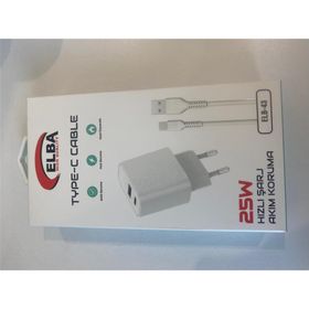 Elba ELB-43 25 W 2'li USB Başlık Hızlı Şarj Akım Koruma Type-C Kablolu Set