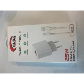 Elba ELB-43 25 W 2'li USB Başlık Hızlı Şarj Akım Koruma Type-C Kablolu Set