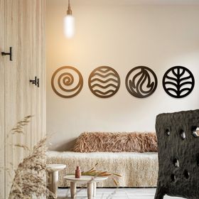 Element Ahwall 4 Ateş Hava Su Toprak Figürlü Dekoratif Ahşap Tablo