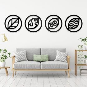 Element Ahwall 4 Ateş Hava Su Toprak Figürlü Dekoratif Ahşap Tablo