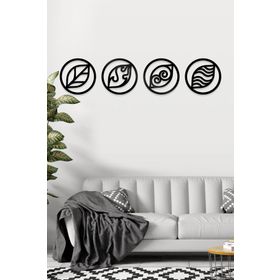 Element Ahwall 4 Ateş Hava Su Toprak Figürlü Dekoratif Ahşap Tablo