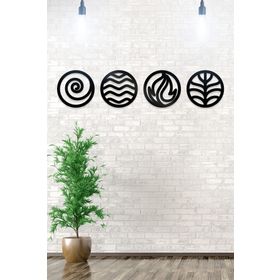 Element Ahwall 4 Ateş Hava Su Toprak Figürlü Dekoratif Ahşap Tablo