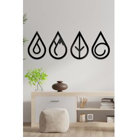 Element Ahwall 4 Ateş Hava Su Toprak Figürlü Dekoratif Ahşap Tablo