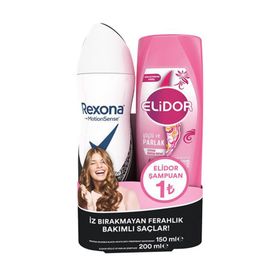 Elidor 200 ml Güçlü ve Parlak Şampuan + 150 ml Rexona Invisible Black & White Kadın Sprey Deodorant