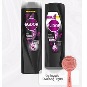Elidor 350 ml Superblend Esmer Parlaklık Şampuan 400 ml Serum Bakım Kremi ve Üç Boyutlu Oval Saç Fırçası