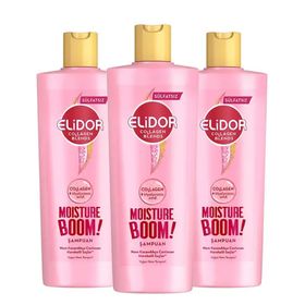 Elidor 3x350 ml Collagen Blends Sülfatsız Saç Bakım Şampuanı Moisture Boom Yoğun Nem Terapisi