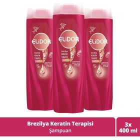 Elidor 3x400 ml Brezilya Keratin Terapisi Hidrolize Keratin Marula Yağı E Vitamini Şampuanı