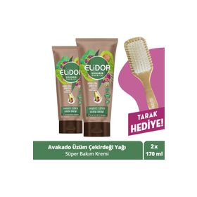 Elidor Onarıcı Süper Avokado ve Üzüm Çekirdeği Yağı 2x170 ml Saç Bakım Kremi + Tarak