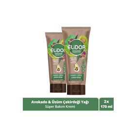 Elidor Onarıcı Süper Avokado ve Üzüm Çekirdeği Yağı 2x170 ml Saç Bakım Kremi + Tarak