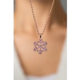 Elika Silver 14 K Rose Altın Kaplama Zirkon Taşlı Kadın Kar Tanesi Kolye