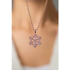 Elika Silver 14 K Rose Altın Kaplama Zirkon Taşlı Kadın Kar Tanesi Kolye