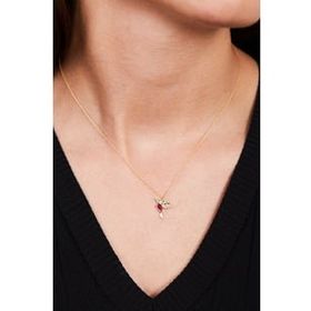 Elika Silver 925 Ayar Altın Kaplama Taşlı Ruby Kuş Model Kadın Gümüş Kolye
