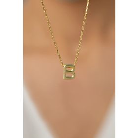 Elika Silver 925 Ayar Altın Kaplama Üç Boyutlu B Harf Model Kadın Gümüş Kolye