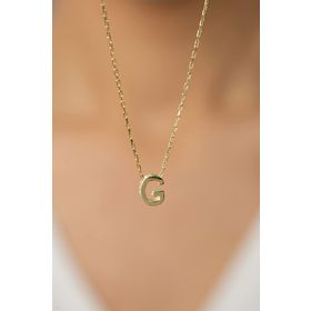 Elika Silver 925 Ayar Altın Kaplama Üç Boyutlu G Harf Model Kadın Gümüş Kolye