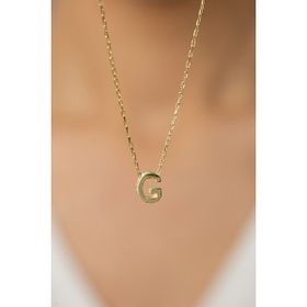 Elika Silver 925 Ayar Altın Kaplama Üç Boyutlu G Harf Model Kadın Gümüş Kolye