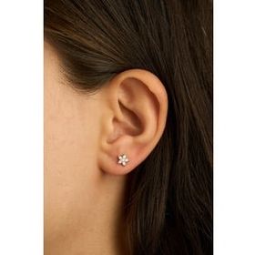 Elika Silver 925 Ayar Damla Kesim Zirkon Taşlı Çiçek Kadın Gümüş Küpe