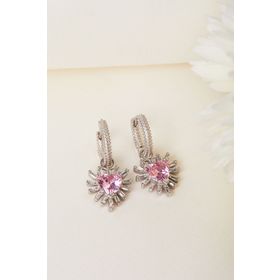 Elika Silver 925 Ayar Gümüş Baget Taşlı Kalp Küpe