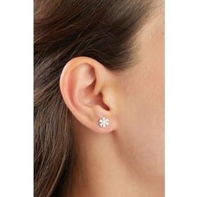 Elika Silver 925 Ayar Gümüş Beyaz Kamelya Çiçeği Minimal Küpe
