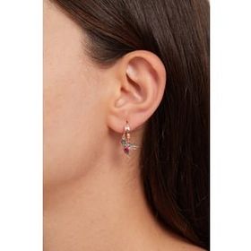 Elika Silver 925 Ayar Gümüş Çift Taşlı Ruby Kuşu Küpe