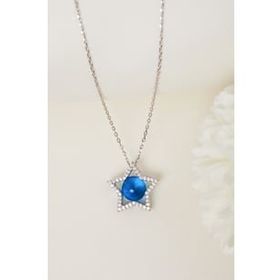 Elika Silver 925 Ayar Gümüş Mavi Taşlı Yıldız Kolye
