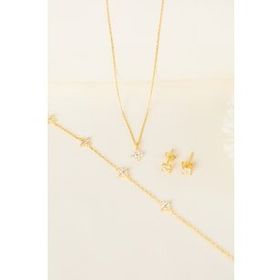 Elika Silver 925 Ayar Gümüş Minimal Kolye Bileklik ve Altın Küpe