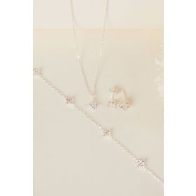 Elika Silver 925 Ayar Gümüş Minimal Kolye Bileklik ve Küpe Set