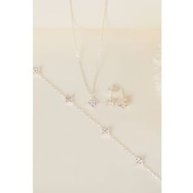 Elika Silver 925 Ayar Gümüş Minimal Kolye Bileklik ve Küpe Set