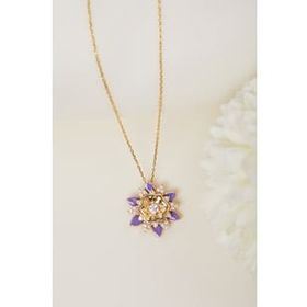 Elika Silver 925 Ayar Gümüş Mor Mineli Lotus Kolye