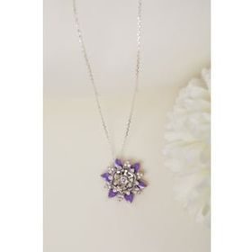 Elika Silver 925 Ayar Gümüş Mor Mineli Lotus Kolye